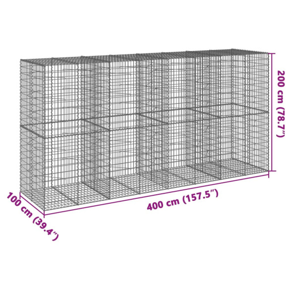 Coș Gabion cu Capac - Fier Galvanizat - 400x100x200 cm