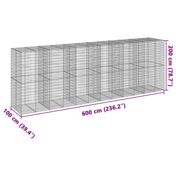 Coș Gabion cu Capac 600x100x200 cm - Fier Galvanizat Rezistent
