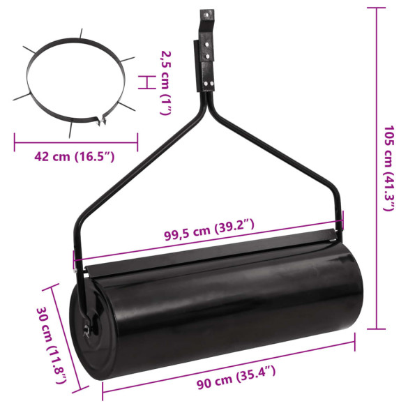 Tăvălug Aerator Gazon cu Cleme - Negru, 63L - Fier