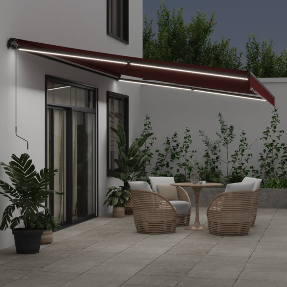 Copertină retractabilă manuală cu LED-uri - Vișiniu 600x300 cm