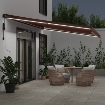 Copertină Retractabilă Automată cu LED-uri - Maro 600x300 cm