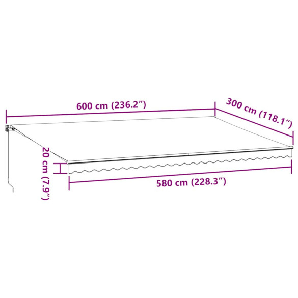 Copertină retractabilă manual - antracit/alb - 600x300 cm