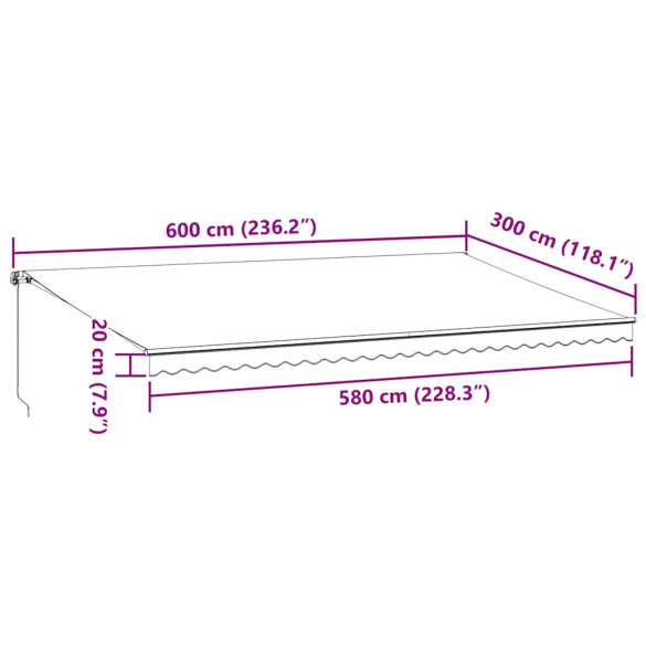 Copertină Retractabilă Manuală cu LED - 600x300 cm
