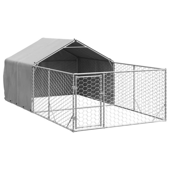 Canisă Câini Exterior 4x2x1.5m cu Acoperiș și Alergare