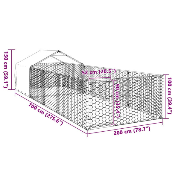 Canisă Câini Exterior 7x2x1.5m cu Acoperiș și Alergare