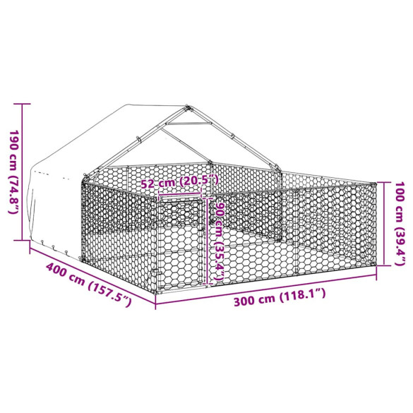 Canisa Câini Exterior 4x3x1,9m - Oțel Galvanizat | Livrare Gratuită