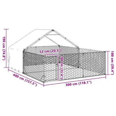 Canisa Câini Exterior 4x3x1,9m - Oțel Galvanizat | Livrare Gratuită