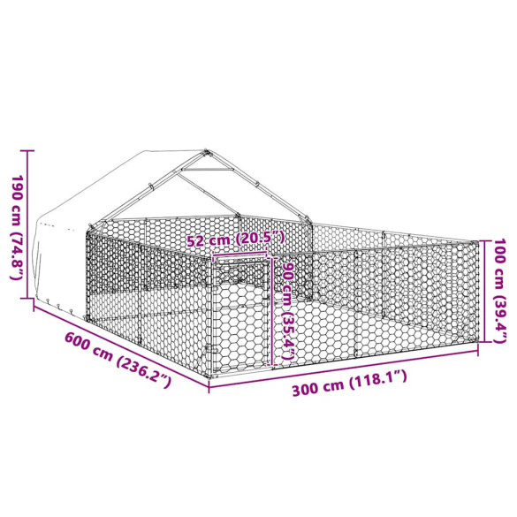 Canisă Exterior Câini 6x3x1.9m - Oțel Galvanizat, Livrare Gratuită