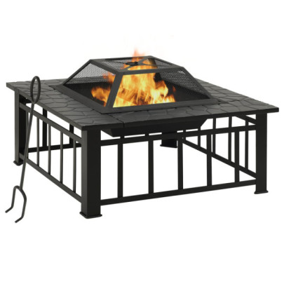Vatră de foc cu vătrai - 79x79x46,5 cm - oțel - XXL