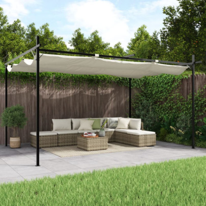 Pergola cu acoperiș retractabil - crem - 395x292x230 cm