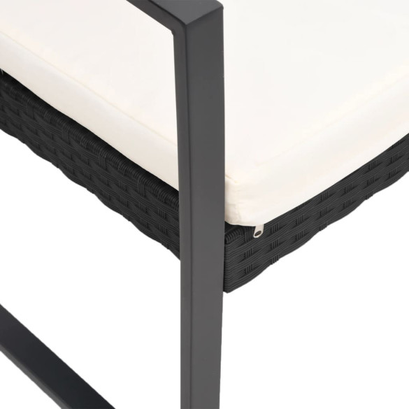 Bancă Grădină 3 Locuri cu Perne - Negru Ratan PP | Livrare Gratuită