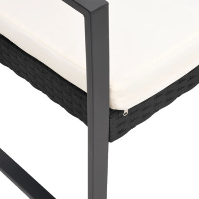 Bancă Grădină 3 Locuri cu Perne - Negru Ratan PP | Livrare Gratuită