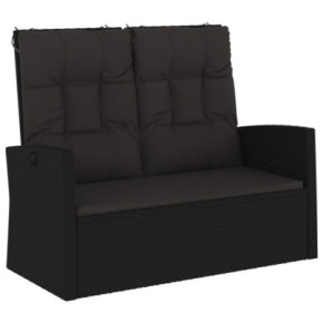 Bancă rabatabilă grădină cu perne - Negru - 118 cm - Poliratan 2