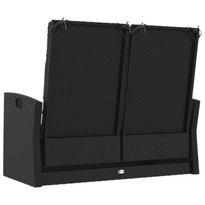 Bancă rabatabilă grădină cu perne - Negru - 118 cm - Poliratan