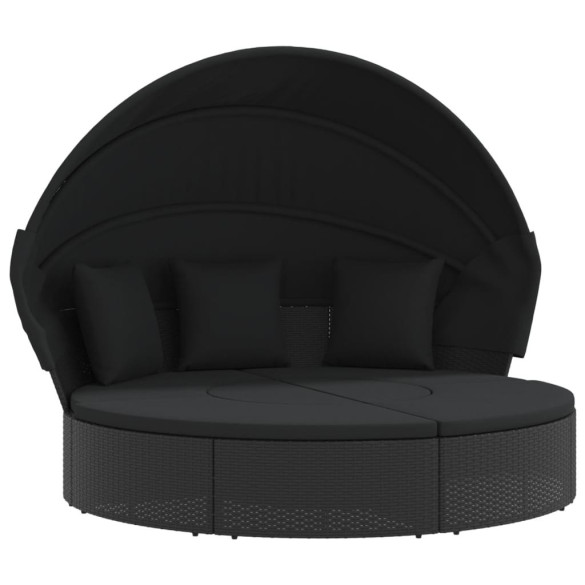 Pat Șezlong Exterior cu Baldachin Negru - Poliratan