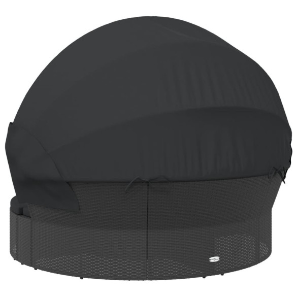 Pat Șezlong Exterior cu Baldachin Negru - Poliratan