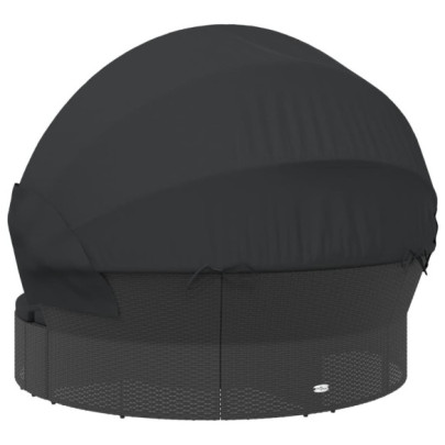 Pat Șezlong Exterior cu Baldachin Negru - Poliratan