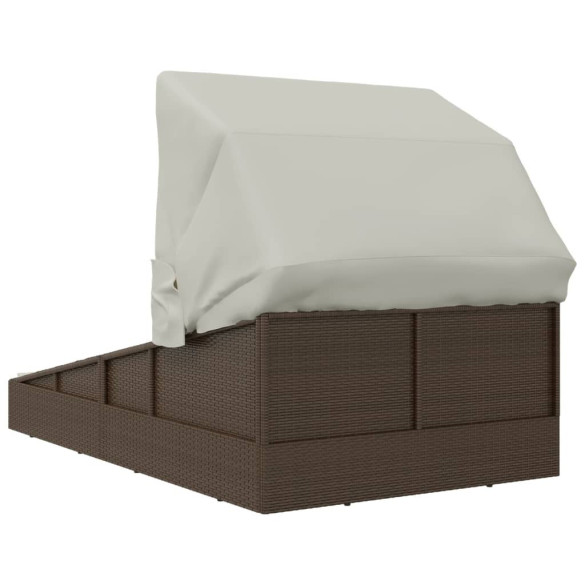 Șezlong cu Acoperiș Pliabil - Maro - 200x114x128 cm