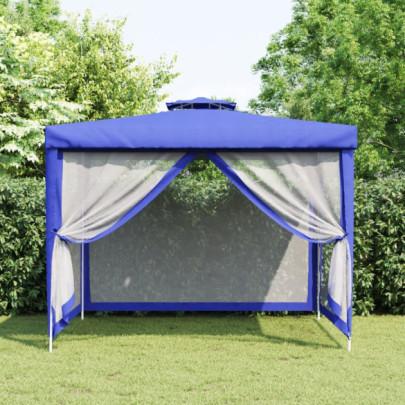 Foișor cu acoperiș dublu - albastru - 3x3x2,68 m - material textil