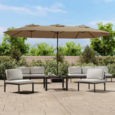 Umbrelă de soare cu două capete gri taupe | 449x245 cm