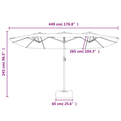 Umbrelă de soare cu două capete gri taupe | 449x245 cm