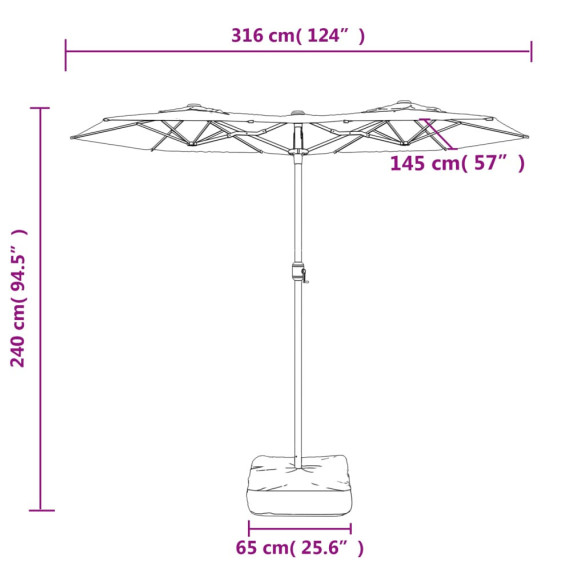 Umbrelă Grădină LED Două Capete Negru 316x240 cm