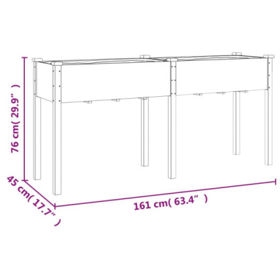 Jardinieră Lemn Masiv cu Căptușeală - Gri - 161x45x76 cm
