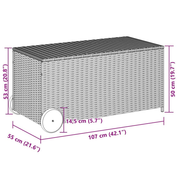 Ladă Depozitare Grădină cu Roti - 190L - Gri - Poliratan
