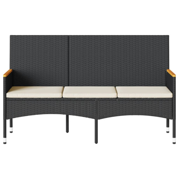 Bancă de grădină 3 locuri cu perne - Negru - Poliratan