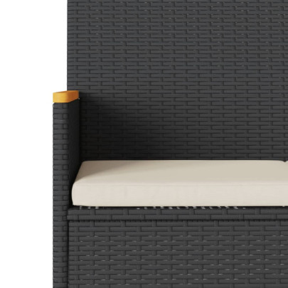 Bancă de grădină 3 locuri cu perne - Negru - Poliratan