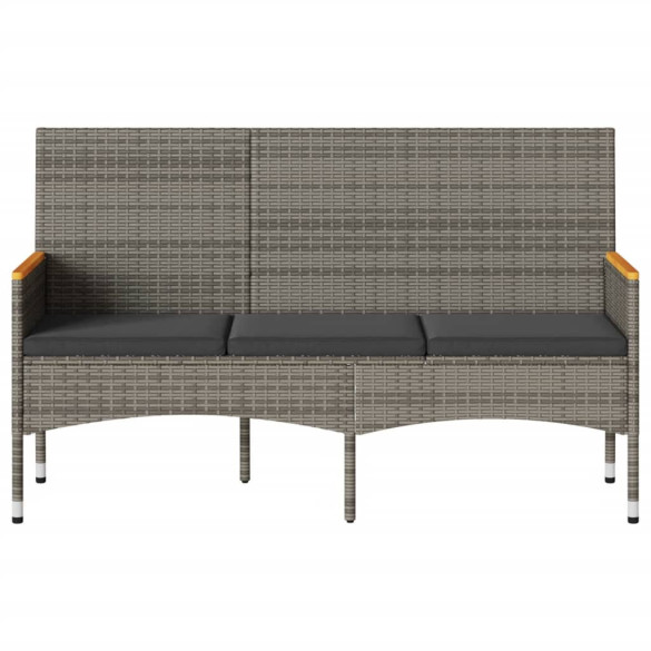 Bancă grădină 3 locuri cu perne - Poliratan gri - Livrare gratuită