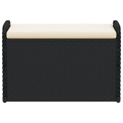 Bancă de Grădină cu Depozitare și Pernă - Negru, Poliratan