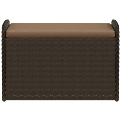 Bancă de depozitare cu pernă - Poliratan maro - 80x51x52 cm
