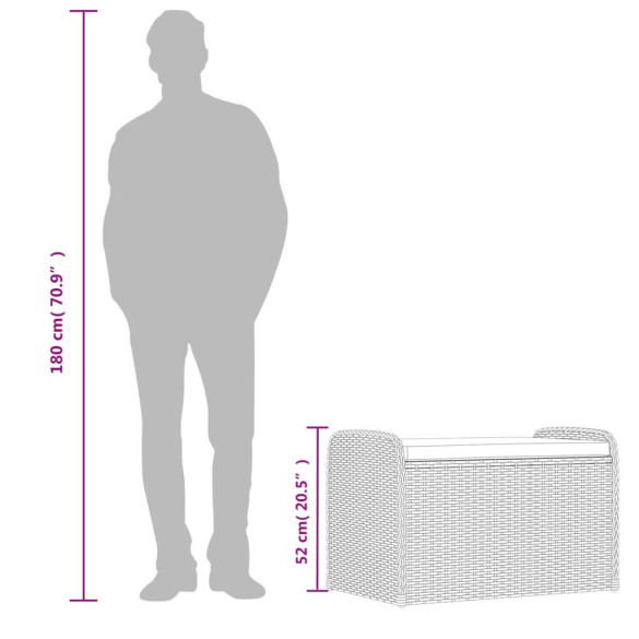 Bancă de depozitare cu pernă - Poliratan maro - 80x51x52 cm