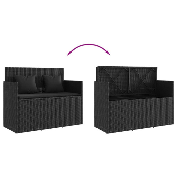 Bancă Grădină cu Depozitare - Poliratan Negru - Livrare Gratuită