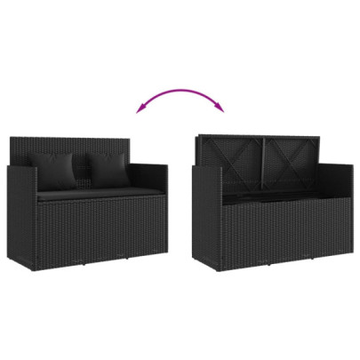 Bancă Grădină cu Depozitare - Poliratan Negru - Livrare Gratuită