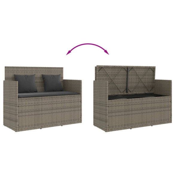 Bancă Grădină cu Depozitare și Pernă - Gri, Poliratan | Livrare Gratuită