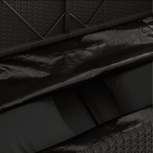 Bancă Grădină cu Depozitare și Perne - Negru Poliratan