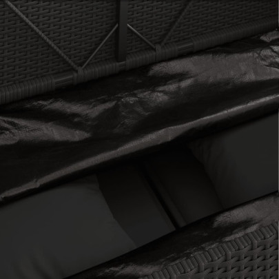 Bancă Grădină cu Depozitare și Perne - Negru Poliratan