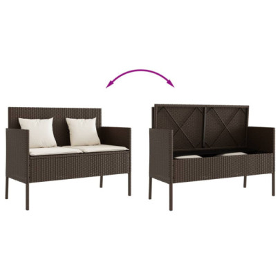 Bancă Grădină cu Depozitare și Pernă - Maro, Poliratan