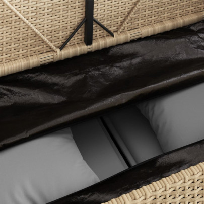 Bancă de grădină cu depozitare și perne bej - Poliratan