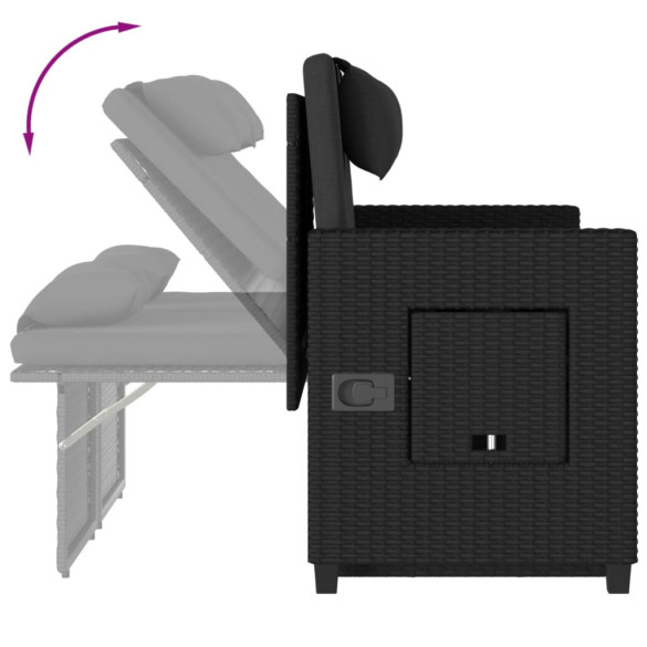 Bancă Grădină Rabatabilă cu Perne - Negru - Poliratan