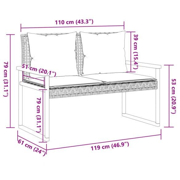 Bancă de grădină cu pernă - Negru și Lemn Acacia | Livrare Gratuită