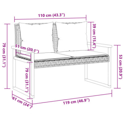 Bancă de grădină cu pernă - Negru și Lemn Acacia | Livrare Gratuită