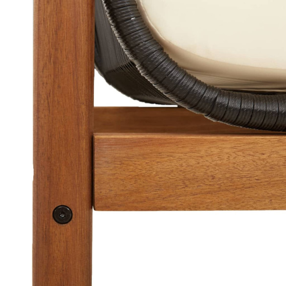 Bancă Grădină cu Pernă - Ratan Negru și Lemn Acacia - Comandă