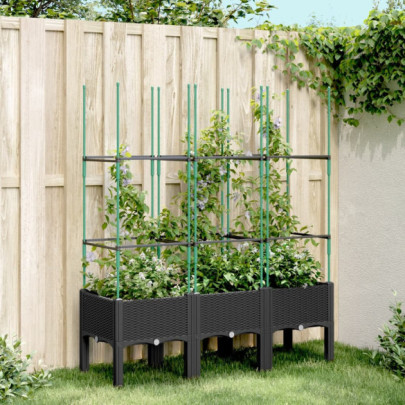 Jardinieră Grădină cu Spalier Negru - PP - 120x40x142,5 cm