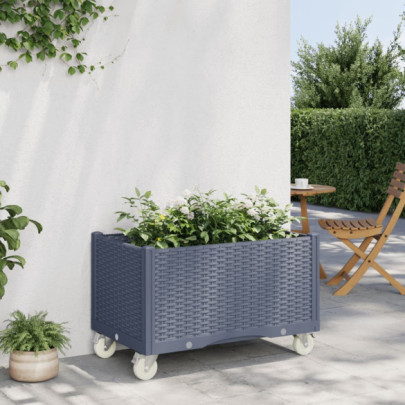 Jardinieră Grădină cu Roți și Spalier - Albastru Gri | Comandă Acum