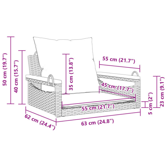 Bancă Balansoar cu Perne - Gri, Poliratan | Livrare Gratuită