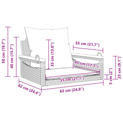 Bancă Balansoar cu Perne - Gri, Poliratan | Livrare Gratuită