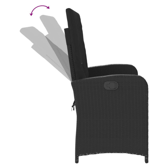 Bancă Rabatabilă Grădină cu Perne - Negru, Poliratan | Livrare Gratuită